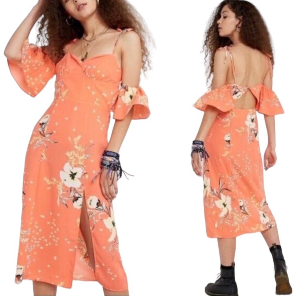 URBAN OUTFITTERS ☆ Boardwalk Cold Shoulder Floral Midi Dress